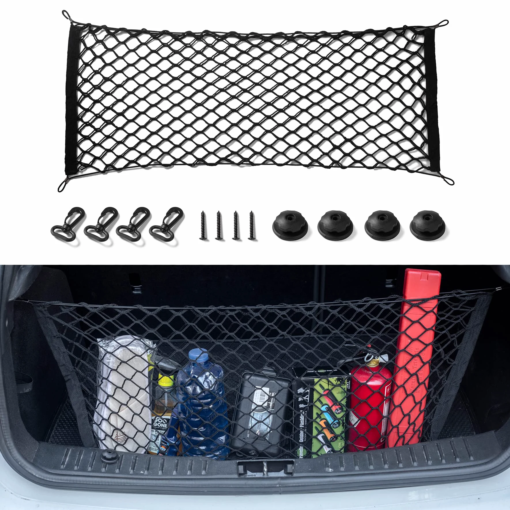 Amiss Red de Carga elástica para Caja de camioneta, Red de Almacenamiento Ajustable con Gancho, Accesorios para Divisor de Cama de camioneta, Organizador y Almacenamiento, Compatible con Chevy