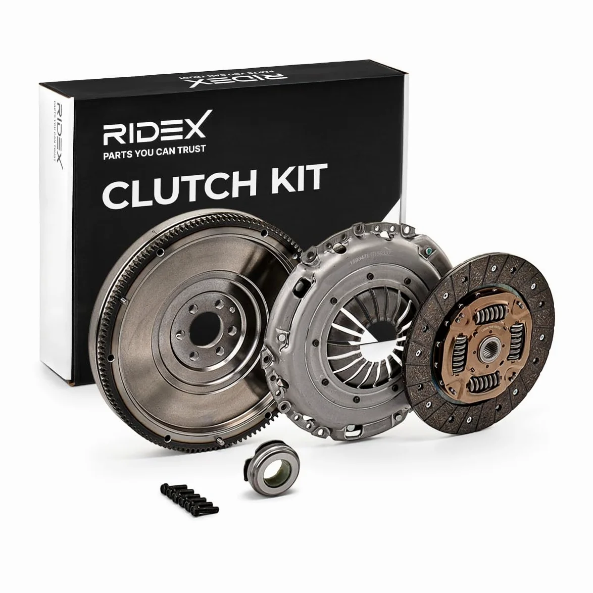RIDEX 479C0081 Kit de embrague con placa de apriete de embrague con cojinete de desembrague con volante motor con plato de embrague con juego de tornillos Compatible con VW Golf 6 5K1