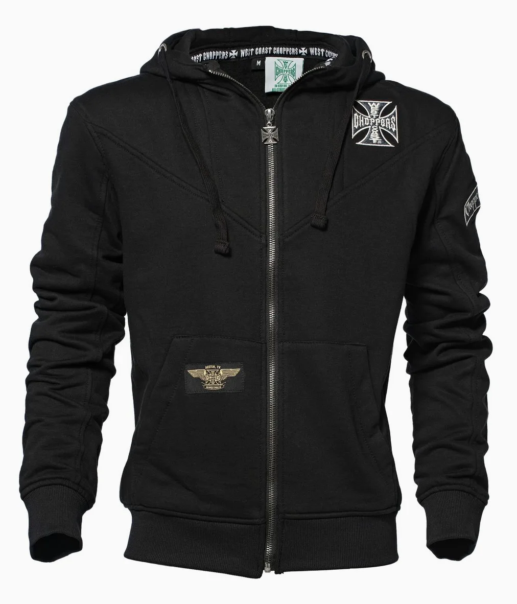 West Coast Choppers Sudadera con Capucha y Panel Cruzado, Color: Negro