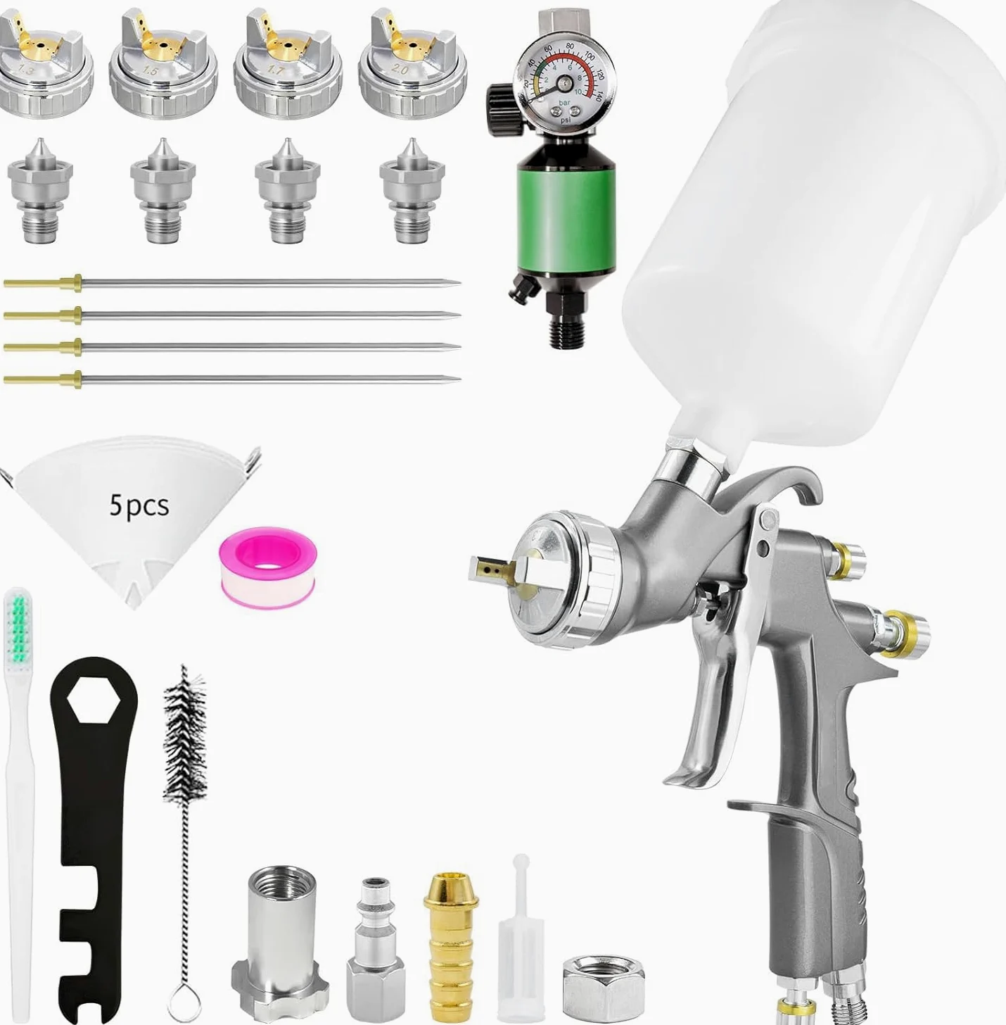 Pistola de pulverización LVLP​, Pulverizador de Pintura para automóviles con boquillas de 1,3/1,5/1,7/2,0 mm, para Pintura de Casas, Recubrimiento de armarios y Bricolaje