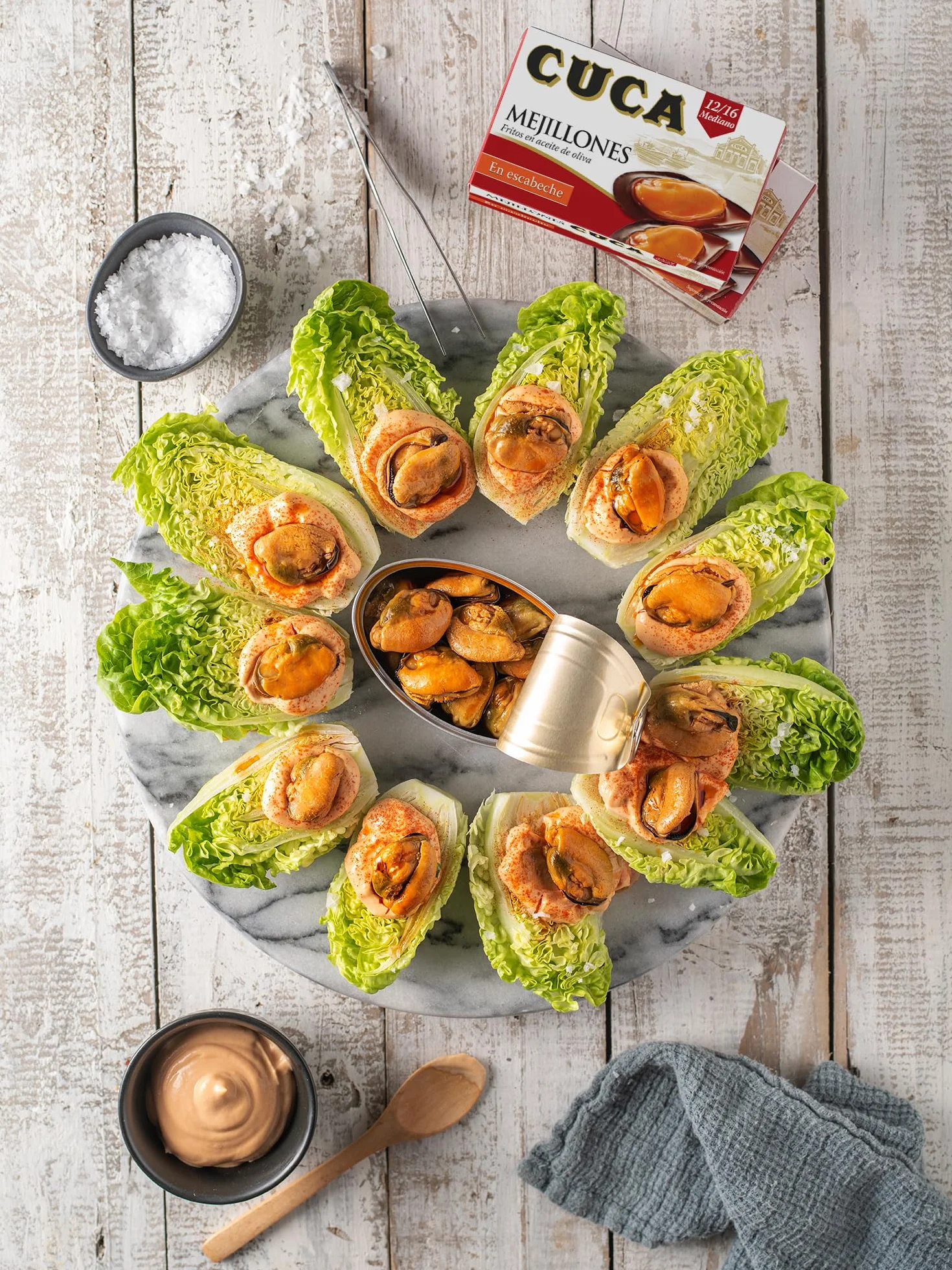 Mejillones Cuca en escabeche 5 latas 115gr pack 12/16 piezas tamaño mediano