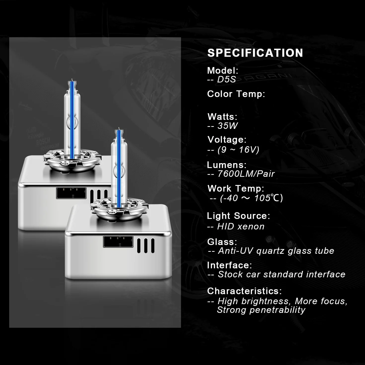 WinPower D5S Xenón Bombilla 35W 8000K HID Auto Lámpara Faro Delantero Azul Base Metálica X-Treme Vision 12 V Kit de Conversión HID, 2 Piezas