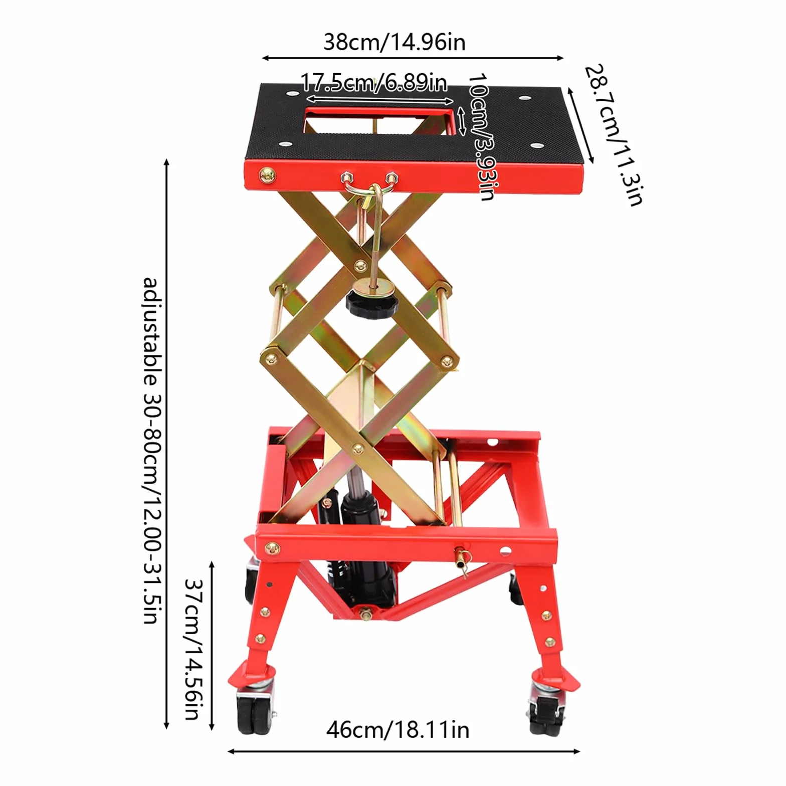 Elevador hidráulico para motocicleta, plataforma elevadora, plataforma elevadora para motocicleta, mesa elevadora con ruedas, altura ajustable 300-800 mm, capacidad de carga 160 kg