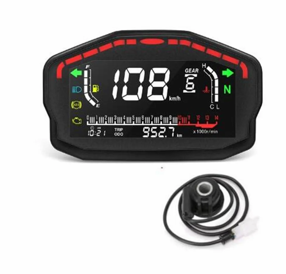 Velocímetro Digital para motocicleta, tacómetro digital de RPM | Medidor universal para motocicleta, tacómetro digital de RPM, medidor de temperatura del agua y combustible, alarma ABS para