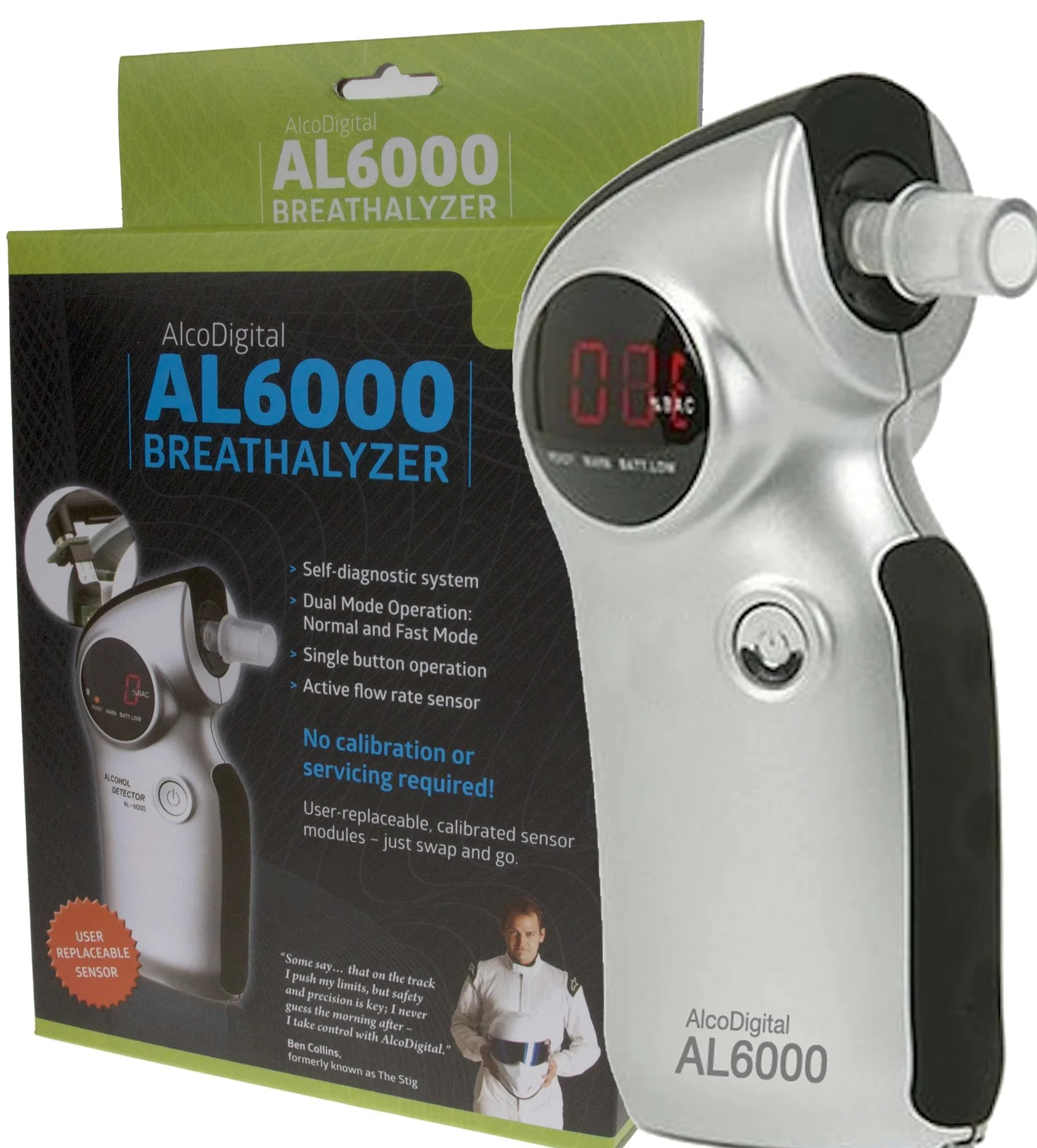 Alcoholímetro Digital Ace AL-6000 / Rango de medición: 0.00-4.00 Promille/Exactitud de la Medida: 0,01 promille/Sensor de semiconductor / 5 Boquillas Incluido ALKOMAT/Probador de Alcohol