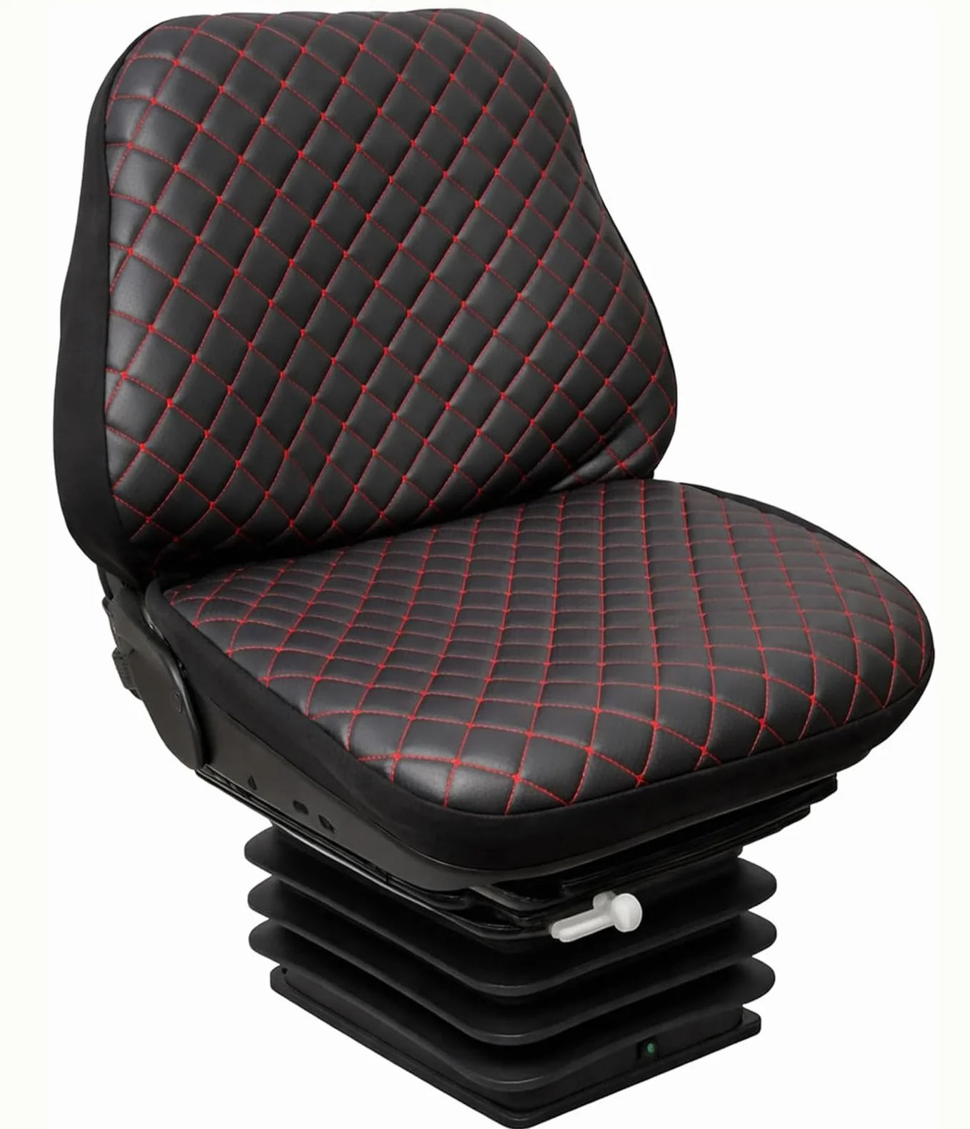 Funda de asiento universal para tractor de piel sintética acolchada, negro con costuras rojas