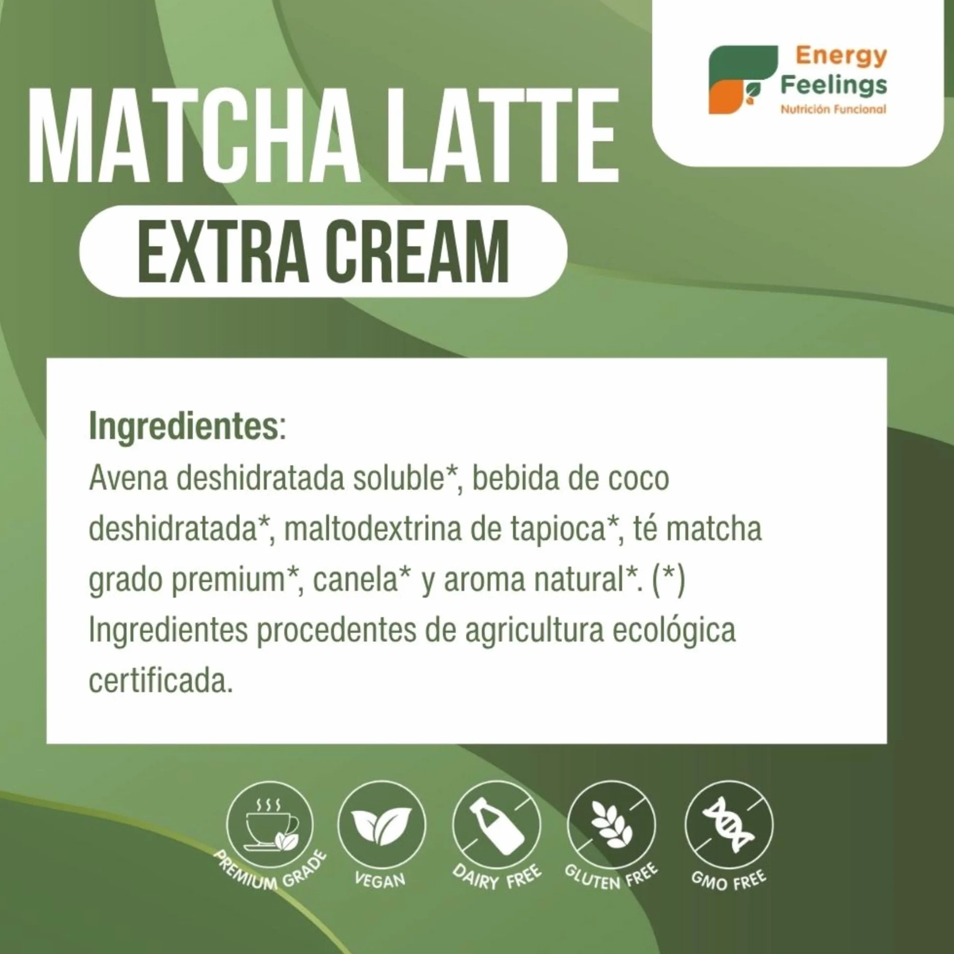 Matcha Latte Ecológico Extra Cream 500g, Té Matcha Japonés Premium en Polvo, Sin Gluten, Sin Azúcares Añadidos, Vegano