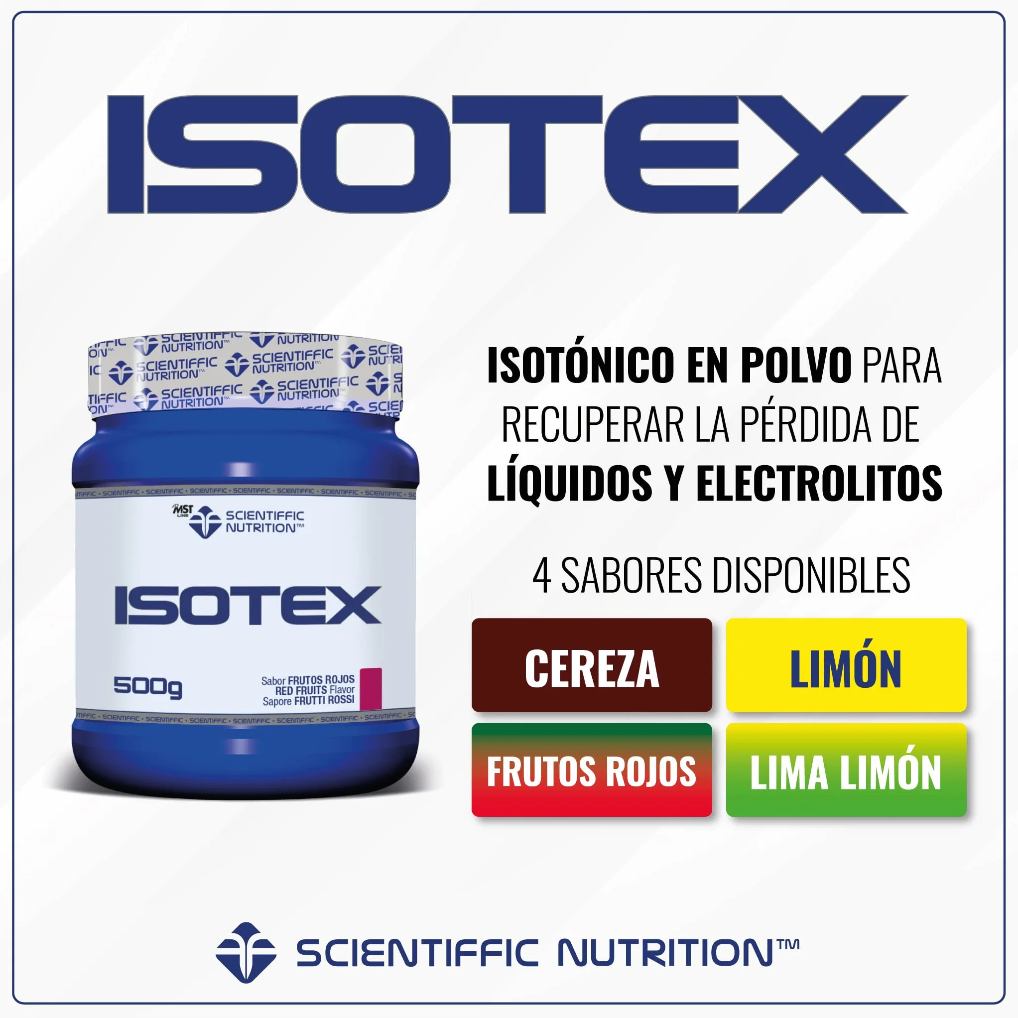 Scientiffic Nutrition Isotex Bebida Isotónica Instántanea en Polvo Sales Minerales Electrolitos Energía Sabor Limón 500 g