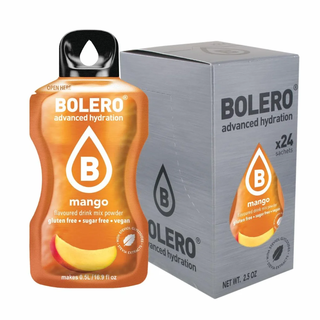 Bolero Drink 24 bolsitas 3 g fruta preparada en polvo soluble bebida fresca endulzado con stevia mango