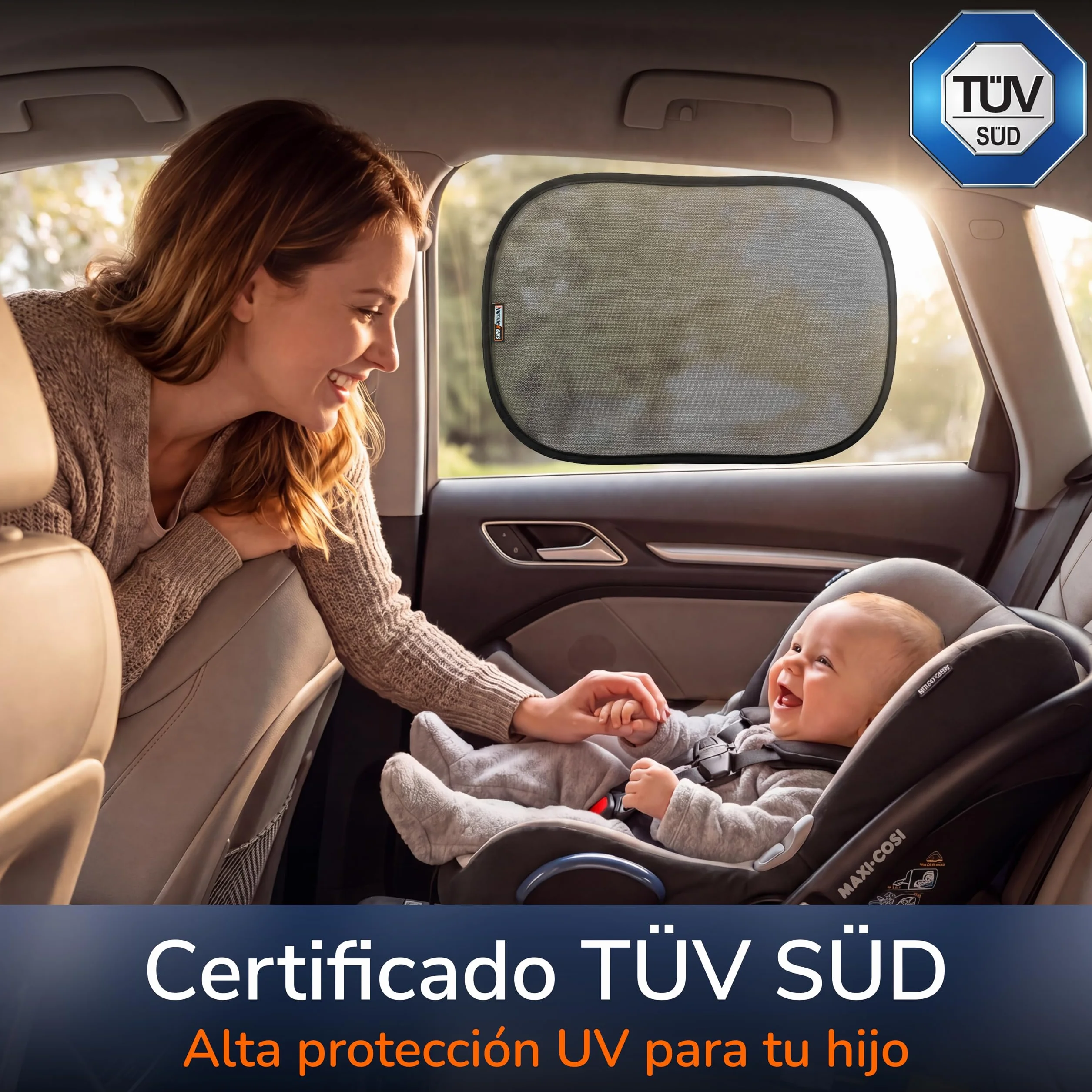 Upgrade4cars 2 x Parasol Coche Bebe con Protección UV | Protector Solar Autoadhesivo para Ventana Lateral Trasero | Interior Ventanas Laterales Niños