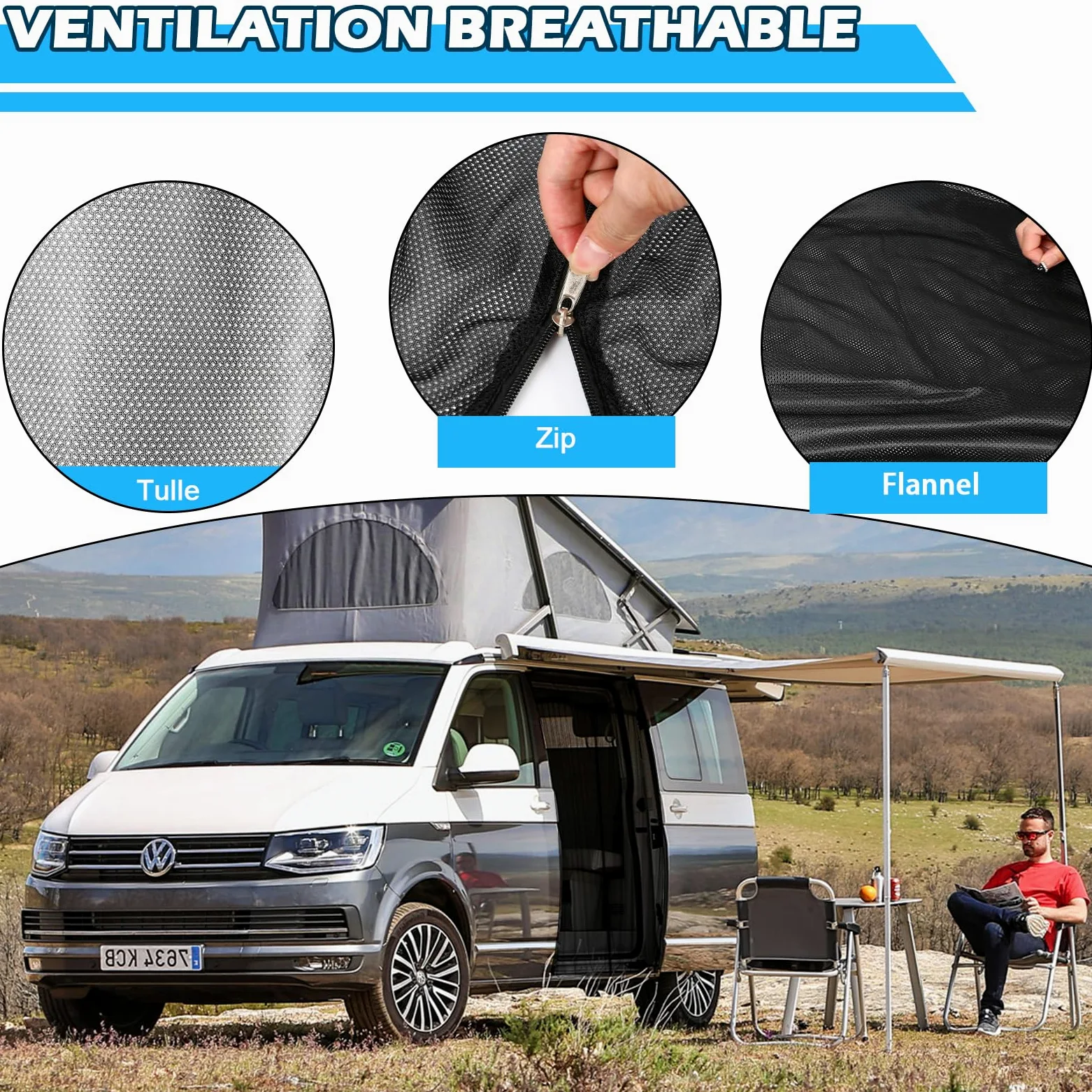 Mosquitera Magnética para Furgoneta para VW T6 T6.1 T6 California, Cortina Divisoria Magnética para Puertas Correderas, Ideal para Acampadas al Aire Libre