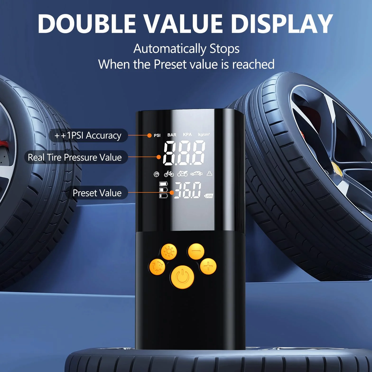 10000Mah Compresor Aire Portatil,160PSI & 2X inflador Ruedas Coche con Doble LCD Digital, inflador electrico luz LED, Manómetro, Apagado Automático para Coche, Moto, Bicicleta, Anillo de Natación