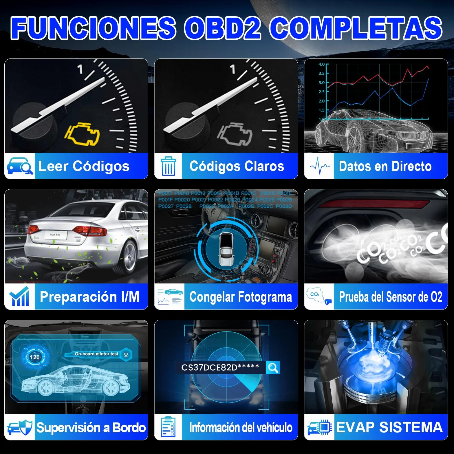 OBD2 Diagnosis Coche Multimarca LAUNCH - CR300 Scanner para Coche Multimarca, Lector Códigos Fallos Motor Autos, Completas OBDII Funciones Maquina Escaner para Todos los Vehículos OBDII