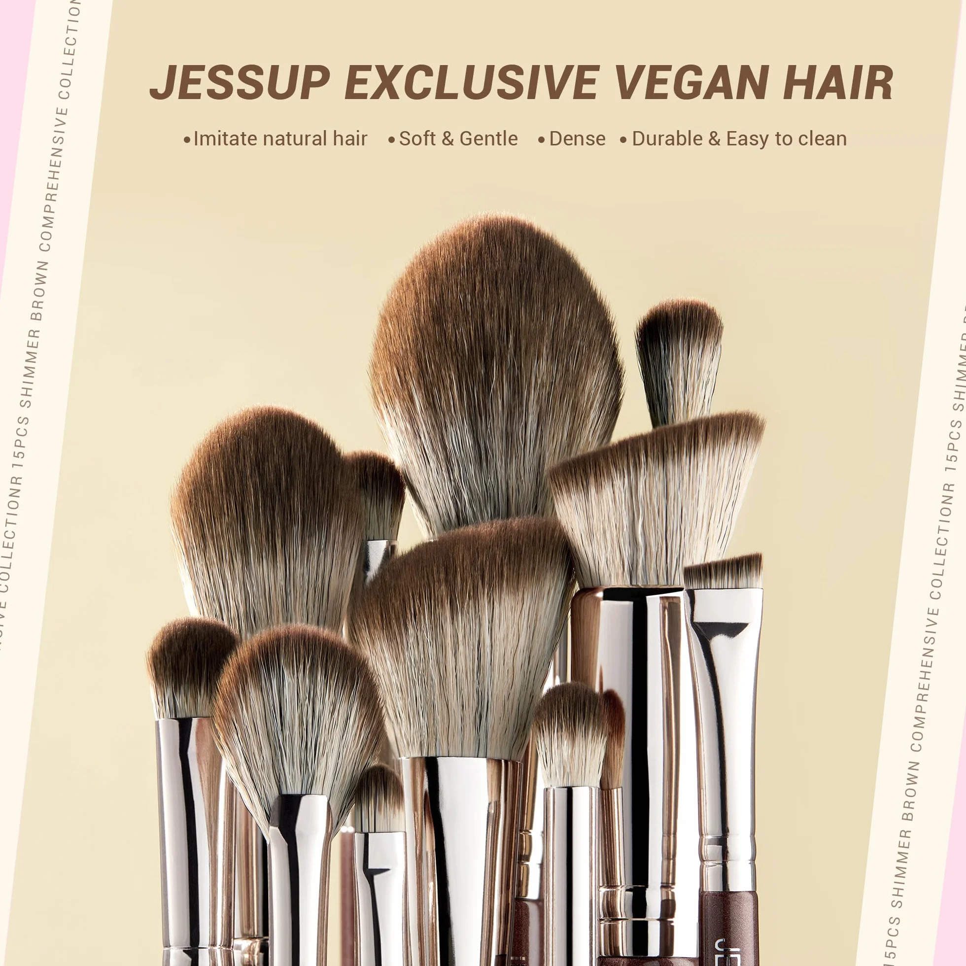 Jessup Brochas de Maquillaje Marrón 15Pzs Set Brochas Maquillaje Profesional Pincele para Base en Polvo,Corrector,Cejas,Sombra de Ojos, Contorno,Delineador de Ojos,Pinceles Mezclar,T498