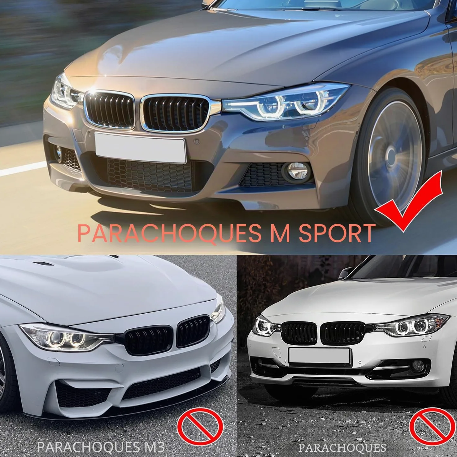 Alerón de parachoques delantero negro brillante compatible con BMW Serie 3 2012-2018 F30 F31 M Sport M-Tech