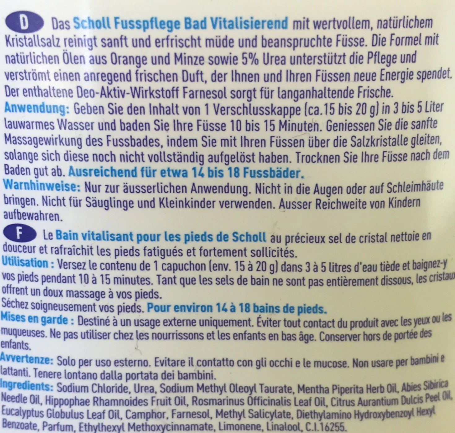 Scholl Baño de pies revitalizante con urea y cristales de sal naturales 275 g