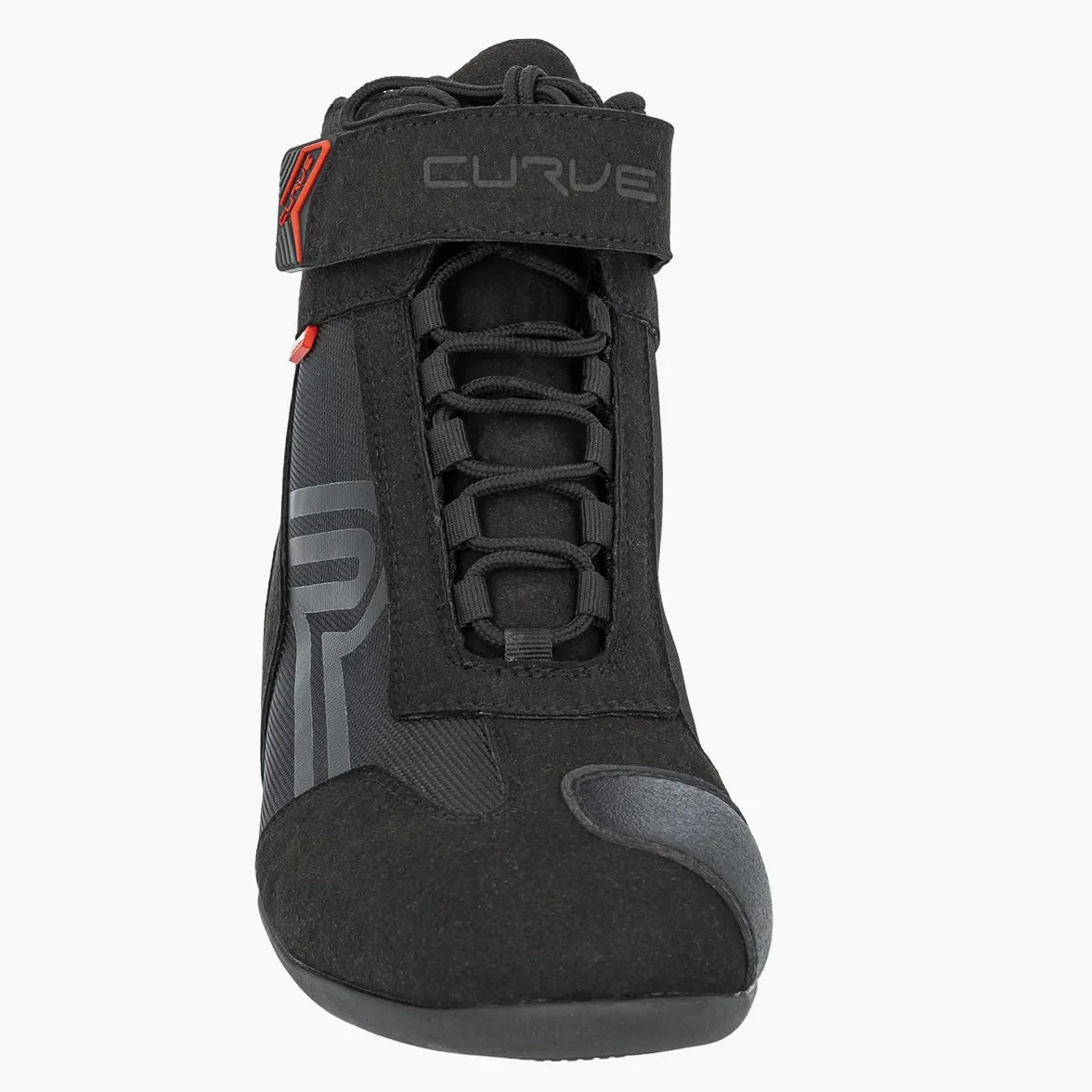 CURVE Botas moto Radium Negro, Micro amara, Protección cambio, tobillo y talón, Cierre autoadherente con cordones, Suela antideslizante, Adultos, Hombre, Mujer, CE