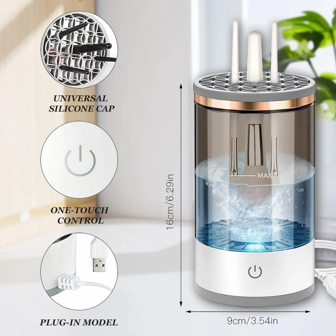 Limpiador de Brochas de Maquillaje Eléctrico 3 en 1 – Limpia y Seca en 30s USB Automático