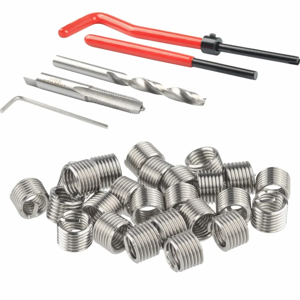 Treki Juego de Reparación de Roscas 30 Piezas M6 Thread Repair Kit Herramientas de Mano HSS Drill Helicoil Kit de Inserción de Reparación de Roscas para Reparación Automóvil