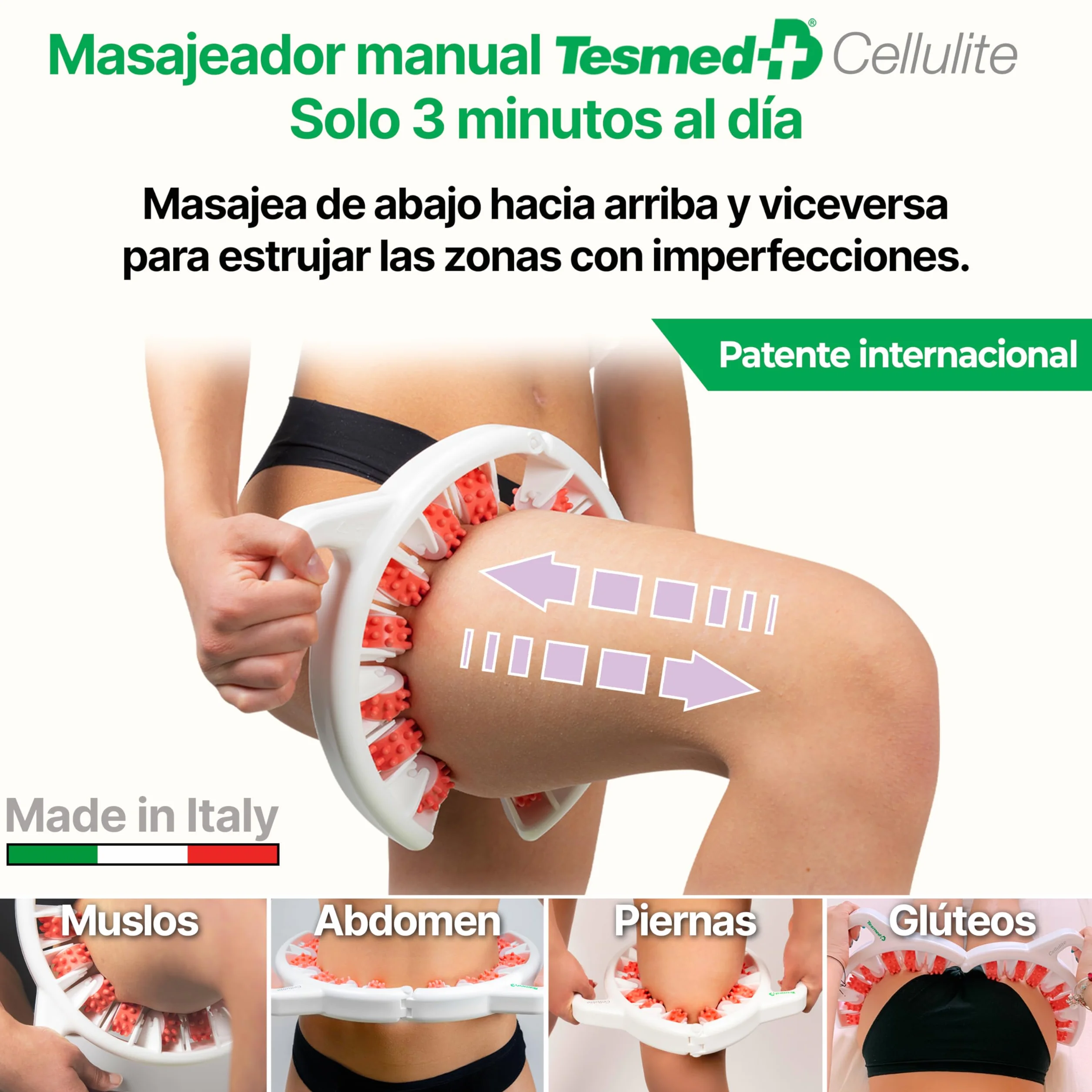 TESMED Masajeador Anticelulítico Reductor Rodillo Anticelulítico Reafirmante Patentado Fabricado en Italia