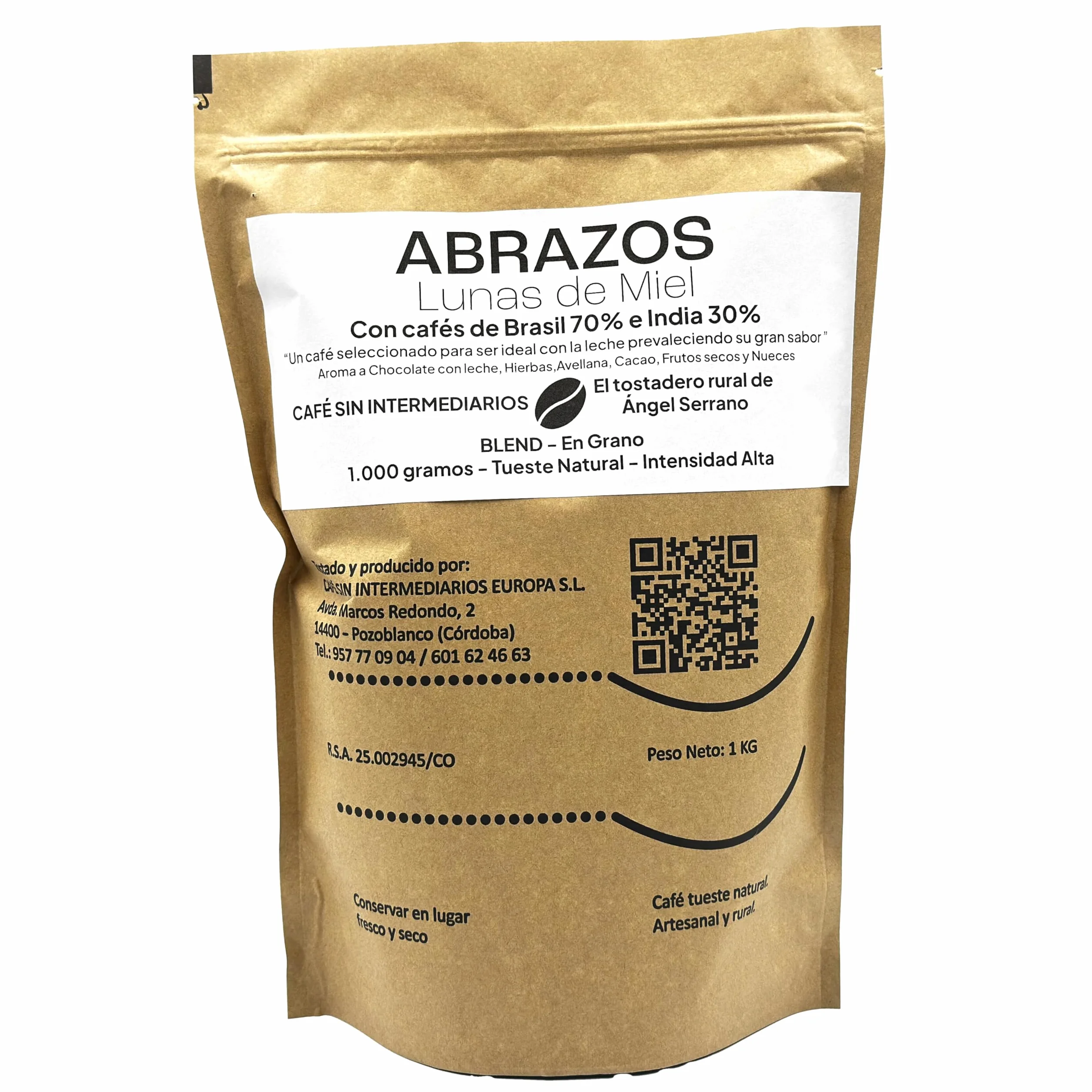 Abrazos Café Brasil En Grano sin moler Tostado Semanal Intensidad media