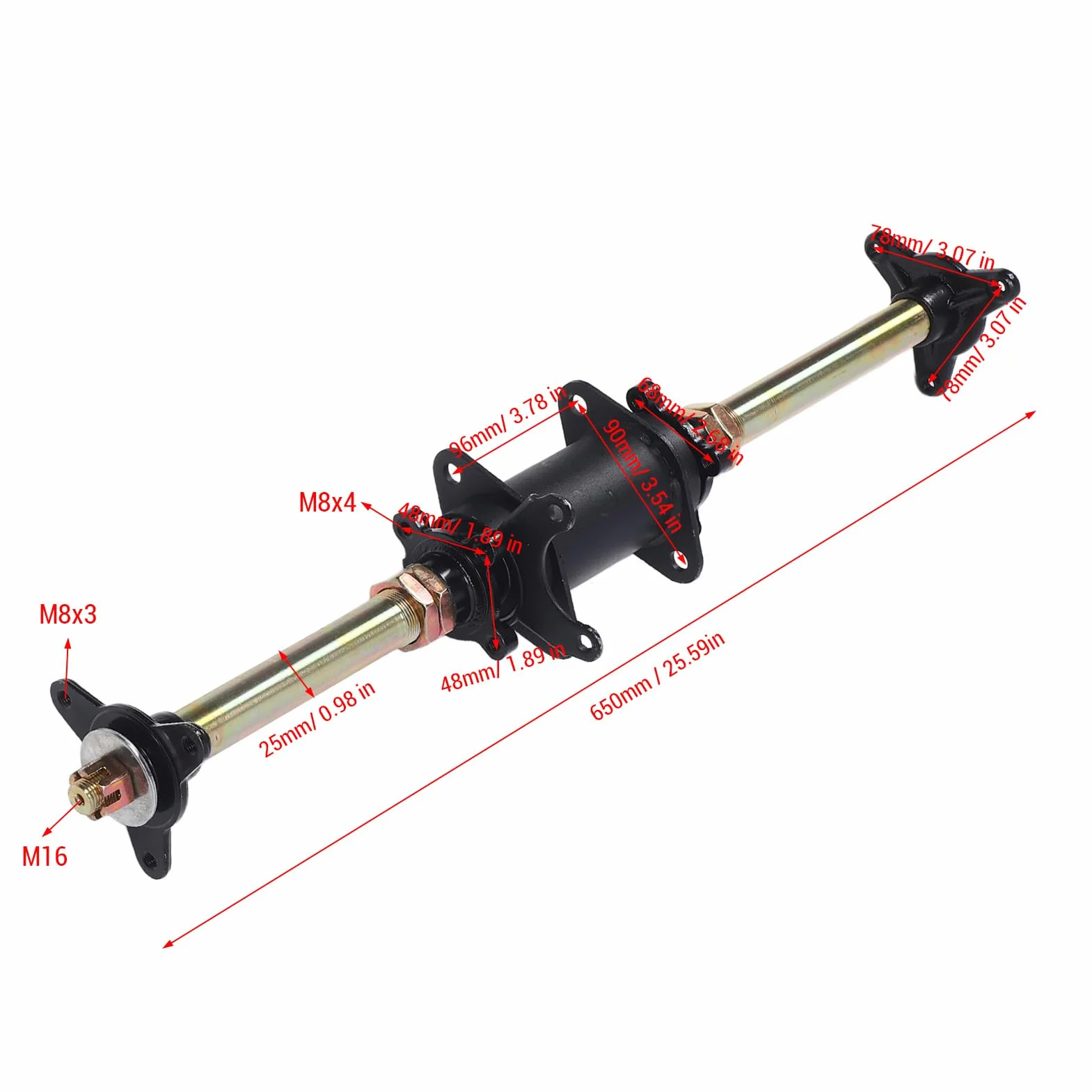 Kit de Eje Trasero para Kart, Eje Vivo de 650mm con Piñón y Soporte de Disco de Freno, para Kart Quad y Triciclo de Derrape