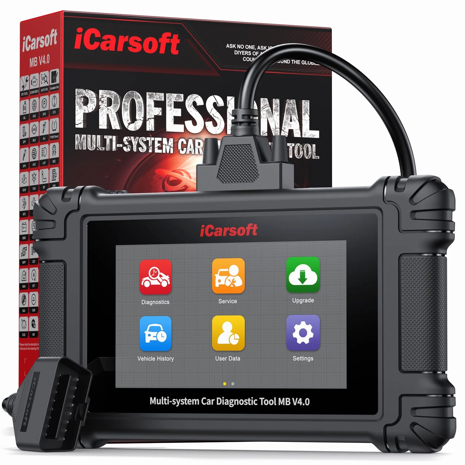 iCarsoft MB V4.0 Instrumento de Diagnóstico Bidireccional para Be.NZ/Sprinter/Smart + 2 Marcas Opcionales, Escáner OBD2 Completo del Sistema con 38 Servicios para Merce.Des, Prueba Activa, Auto Vin