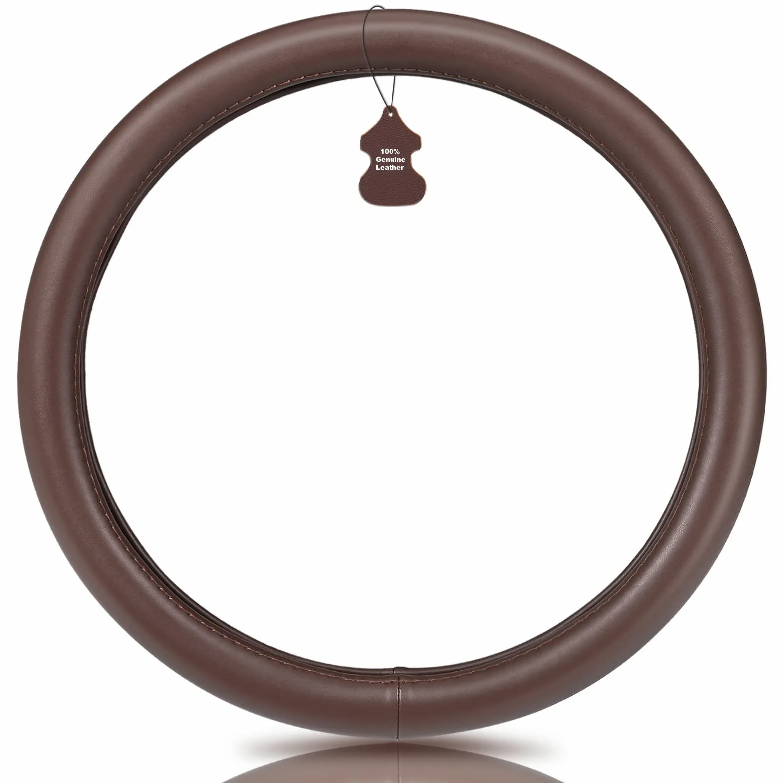Haokay Funda para volante de cuero vacuno puro resistente, funda de volante de cuero genuino marrón con ajuste universal de 38 cm (15 pulgadas) (Marrón-1)
