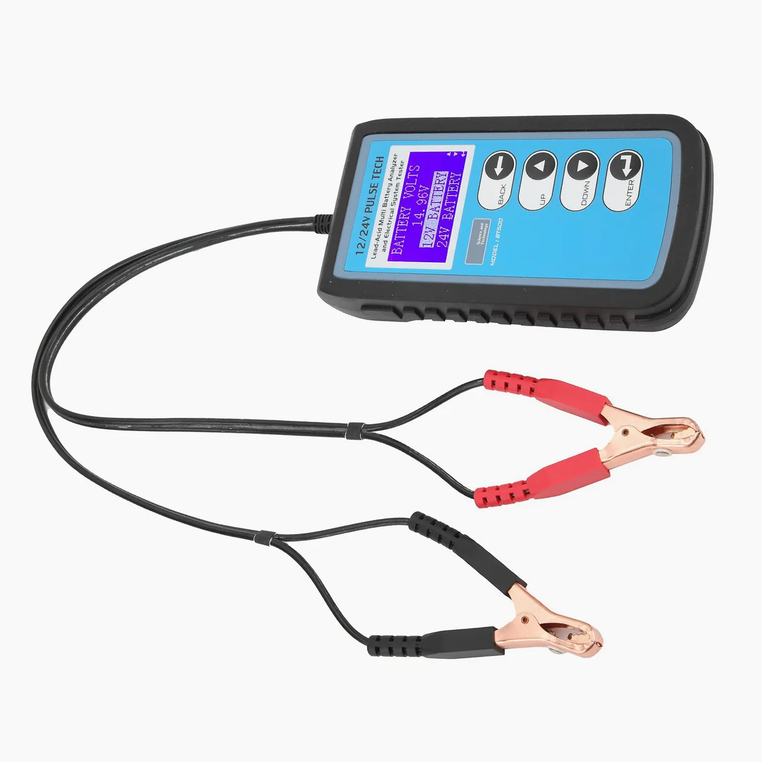 Comprobador de batería BT500, comprobador de batería de Coche de 12 V/24 V, analizador de batería automático con retroiluminación LED LCD para baterías estándar CCA DIN IEC EN