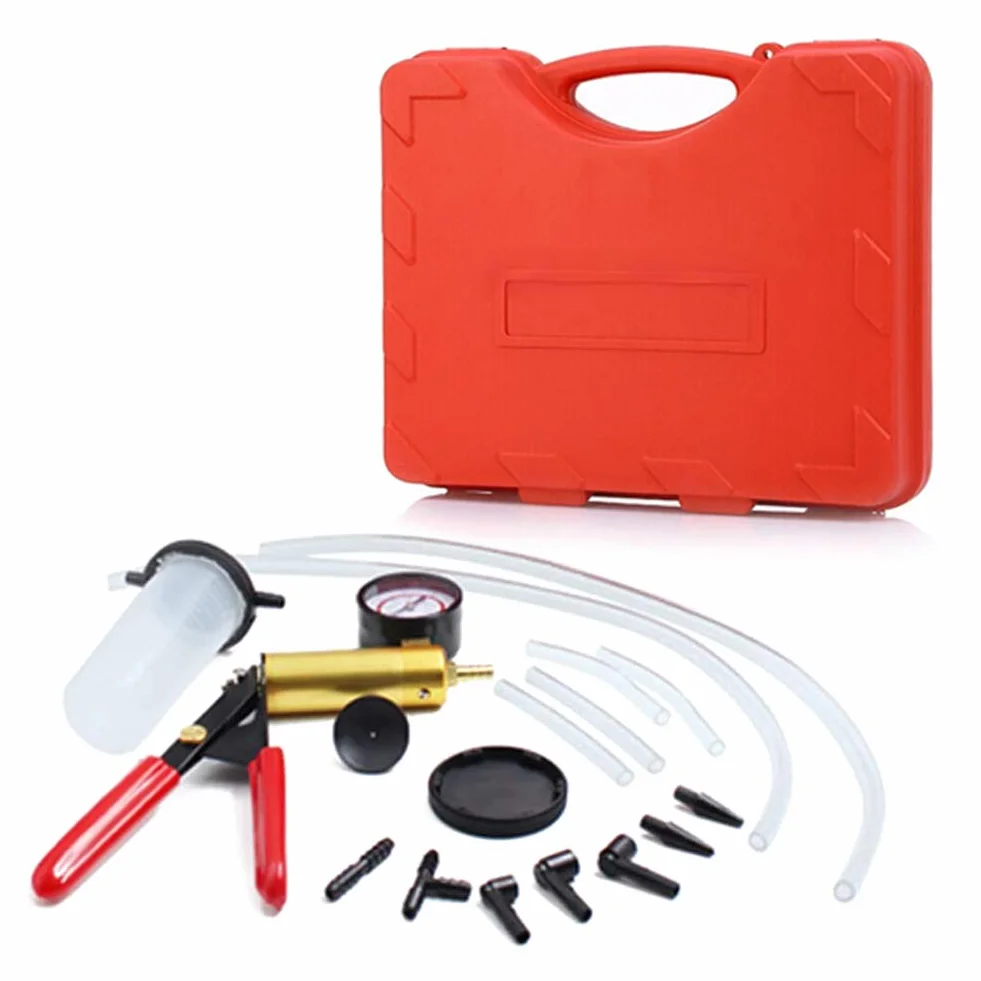 Dispositivo de purga de frenos, bomba de vacío, comprobador de vacío, adaptador para vehículos de motor, camiones y coches y motocicletas con bolsa de transporte