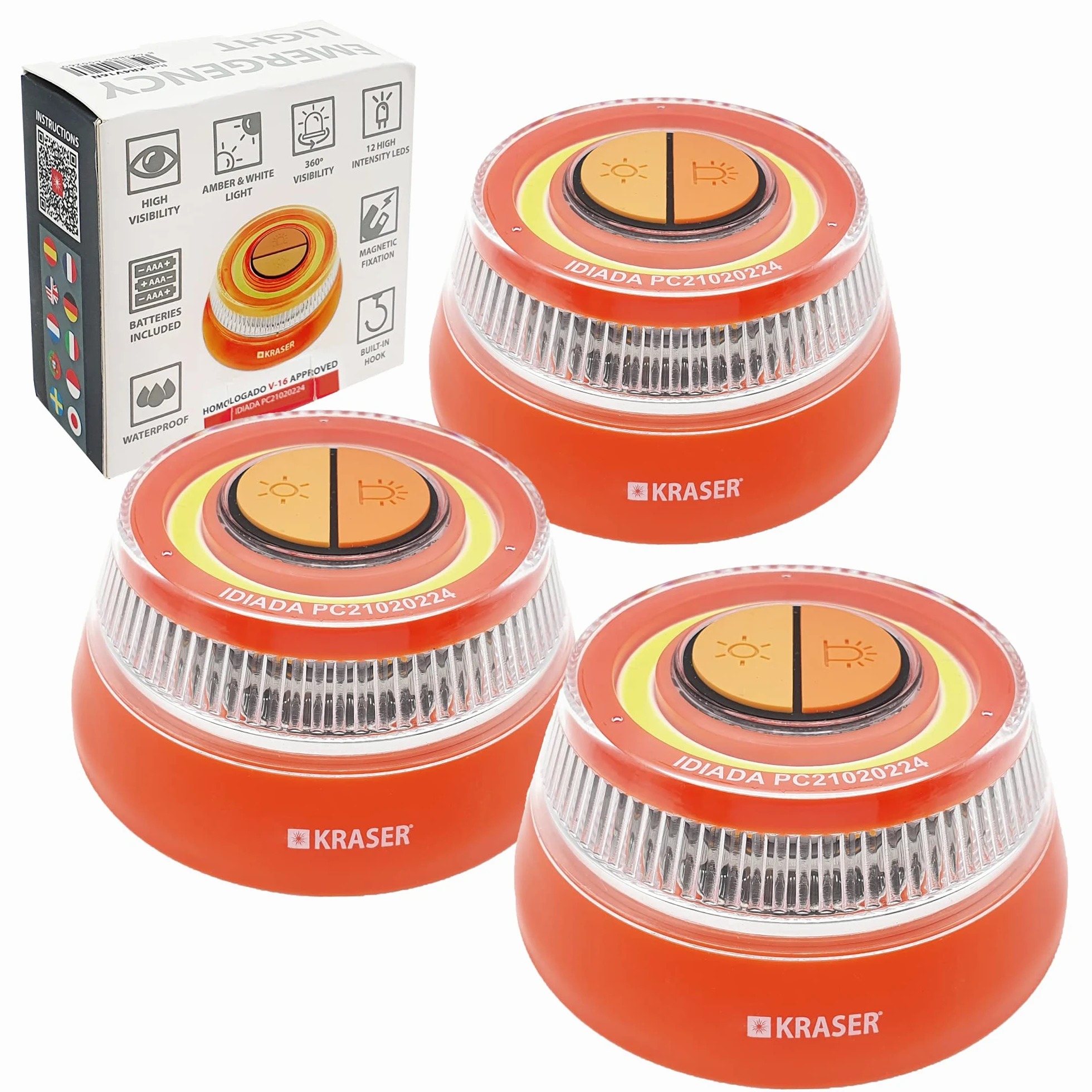 Baliza Luminosa LED Imantada KRASER KR4V16NP3 Naranja Autónoma con Pilas