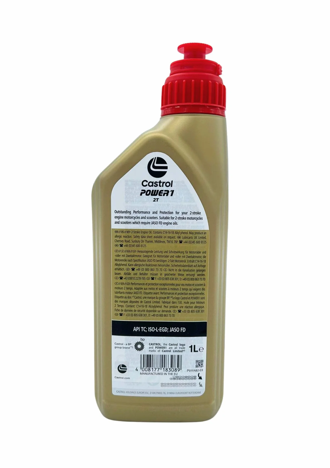 Aceite de motor de 2 tiempos Castrol Power 1 2T – Protección superior, fórmula antihumo, 9 x 1 l.