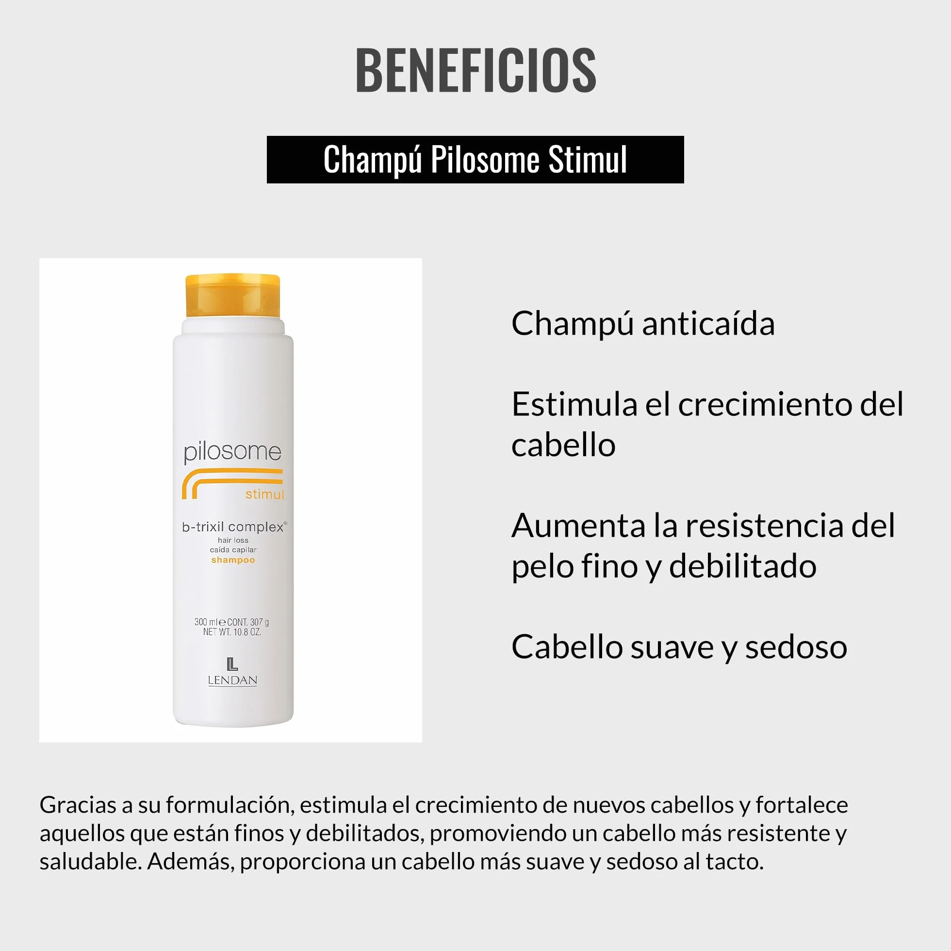 Champú Anticaída LENDAN Pilosome Stimul B-Trixil Complex 300 ml Estimula el Crecimiento del Cabello