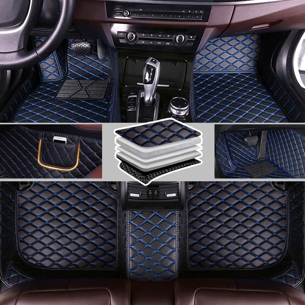 Alfombrillas Coche Cuero Antideslizantes Protección Completa Negro Azul