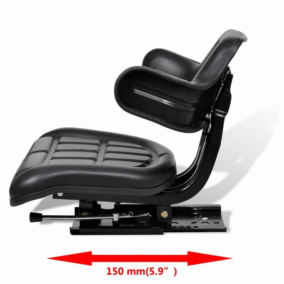 Asiento de tractor con respaldo y reposabrazos negro, marco de acero, funda de poliéster, 43 x 60 x 49 cm, 150 mm de ajuste longitudinal, montaje flexible para tractor, tractor cortacésped