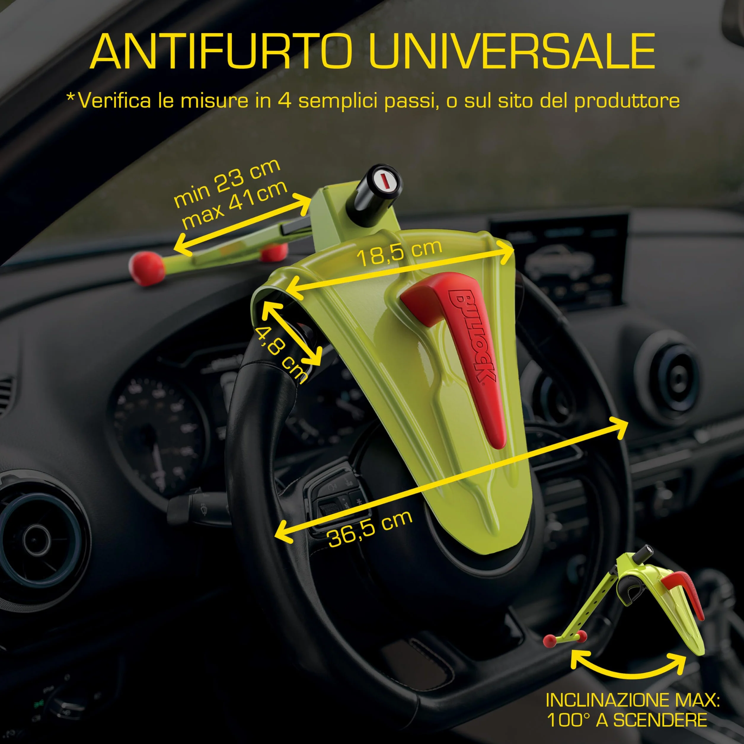 Bullock - Alarma Universal para Coche, Bloqueo del Volante, con Protector de Aleación Reforzado