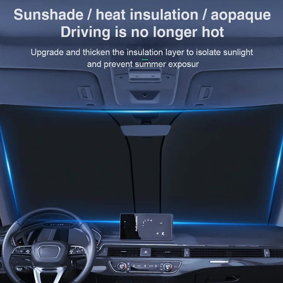 Parasol Coche Delantero, para Sol para Coches 142×80cm, Protector Solar Coche Parabrisas, Parasol Delantero Coche Plegable, Parasoles para Protección Frente al Calor y los Rayos UV SUV Camión (L)