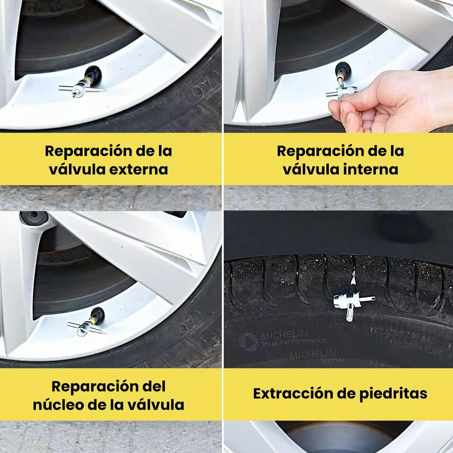 27PCS Kit Repara Pinchazos para Coche/Moto/Caravana, Kit antipinchazos neumático, Arreglar pinchazos en 3 Minutos, Mechas + Accesorios completos, Compacto para Maletero, Fácil Uso sin Experiencia