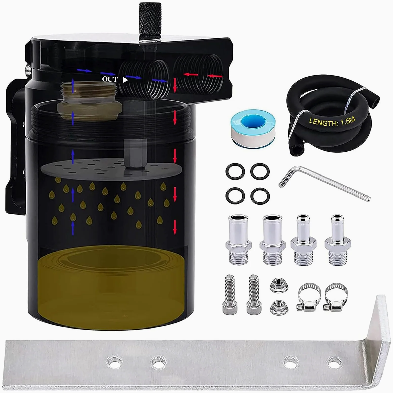 SPEEDWOW Filtro universal para depósito de aceite con kit de manguera, 300 ml (negro)