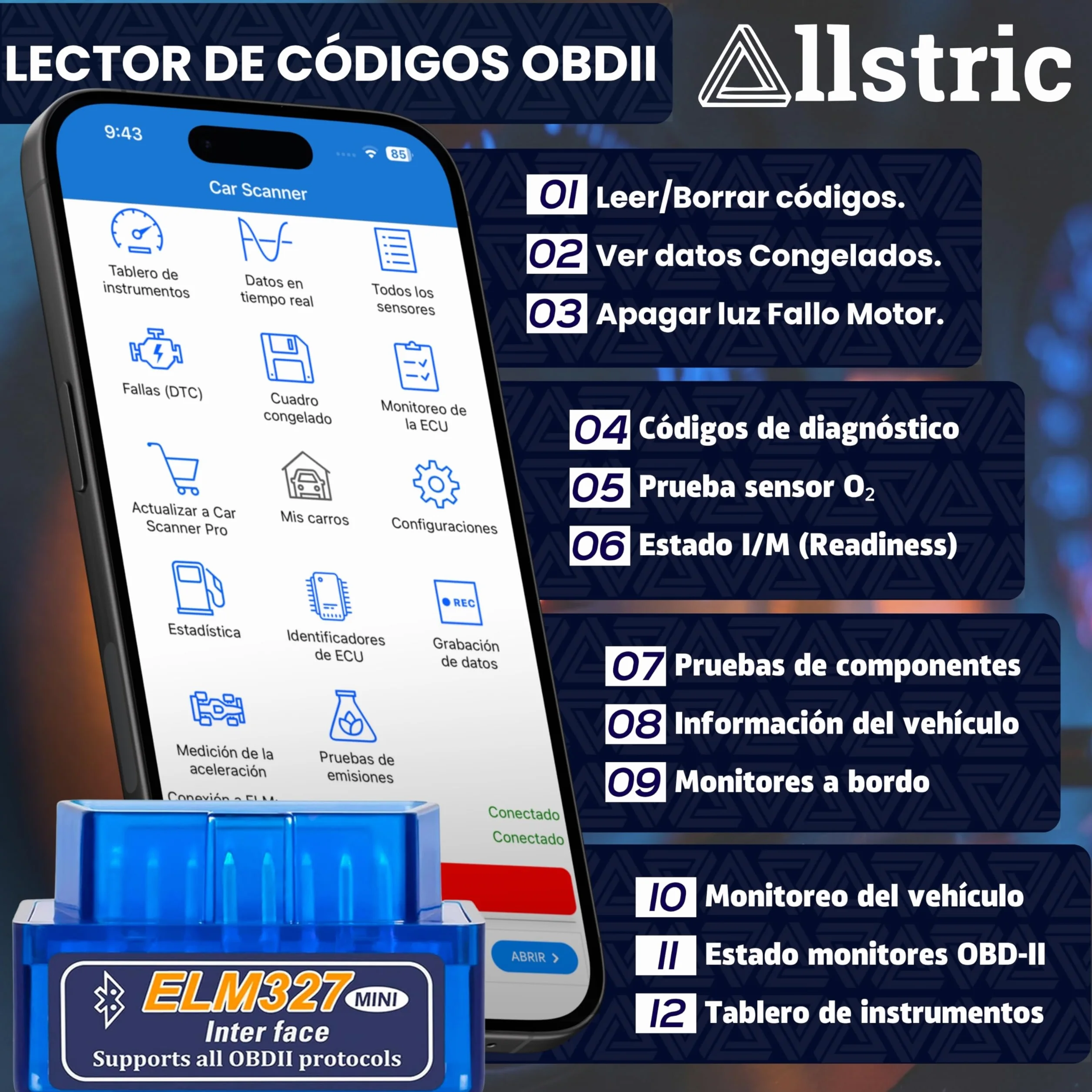 Obd2 Diagnosis Coche Multimarca. ELM 327 Lector y Herramienta de Análisis y Diagnostico. Obd2 Bluetooth OBD Original para Escaner. Maquina Diagnosis Coche de Fallos y Errores.