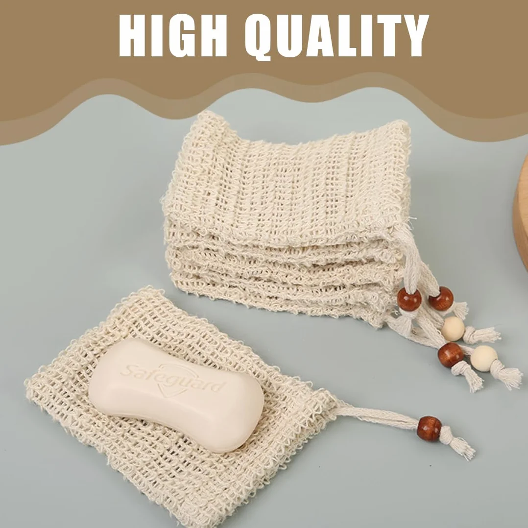 Bolsa De Jabón Orgánica De 3 Piezas De Sisal Natural Exfoliante
