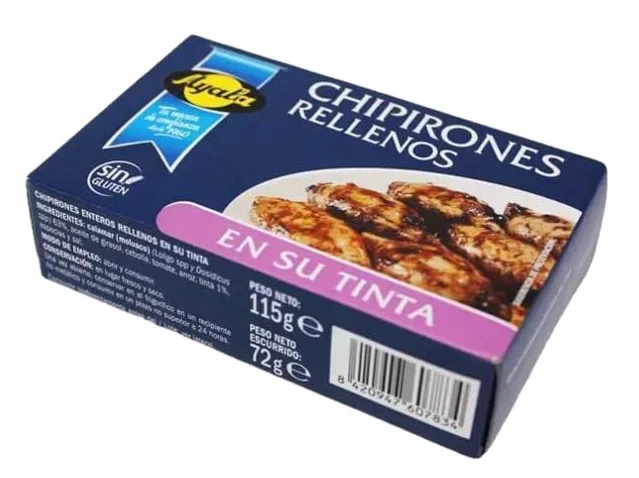 Chipirones Rellenos en su Tinta 115 g Peso Escurrido 72 g Marisco en Conserva Sin Gluten