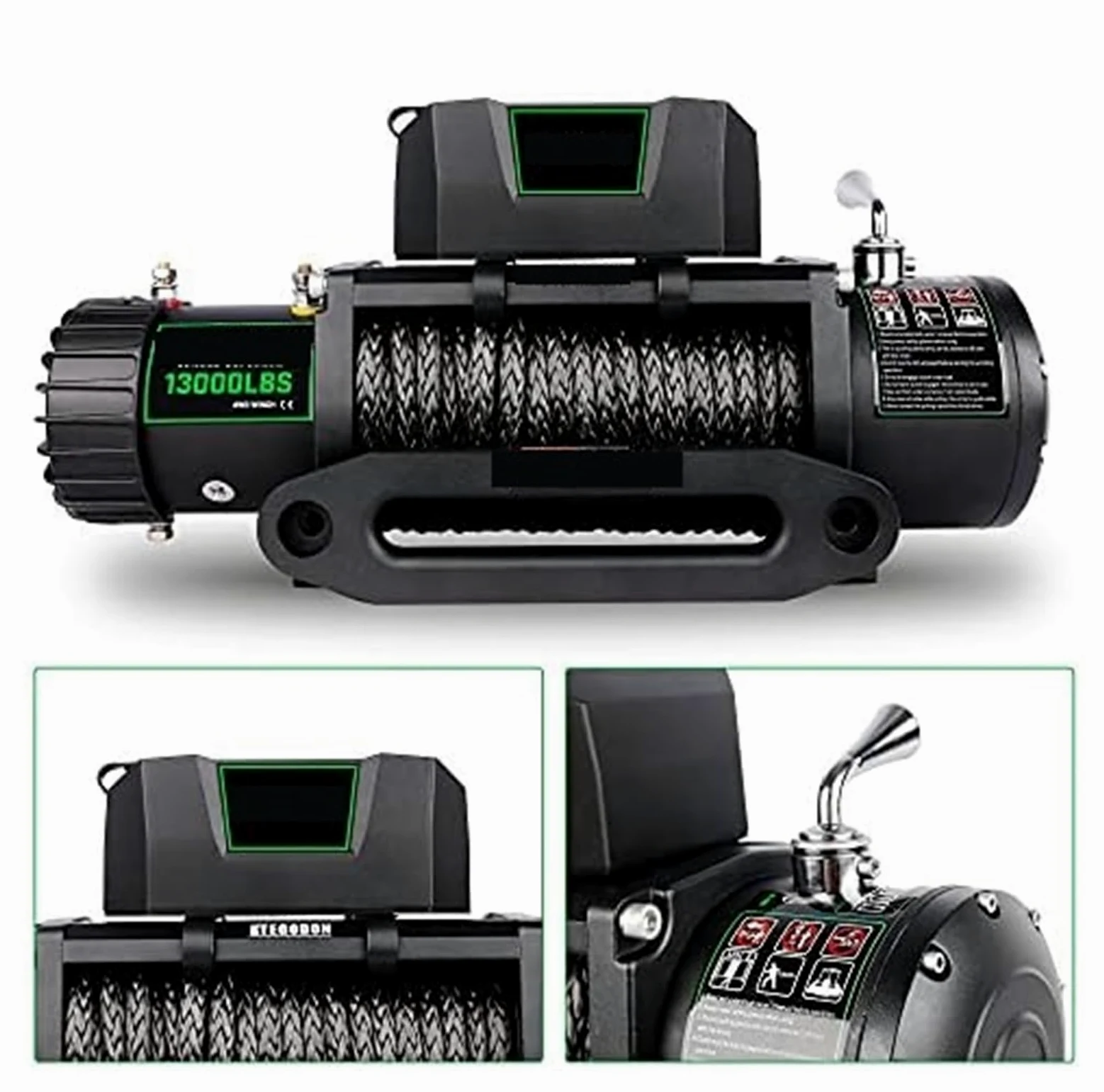 Cuerdas para Remolque, Cabrestante 13000lb. Kit de cabrestante Cuerda sintética, cabrestante Impermeable de 12 V con Control Remoto inalámbrico de Mano y con Cable, for camión SUV(13500 LB.)