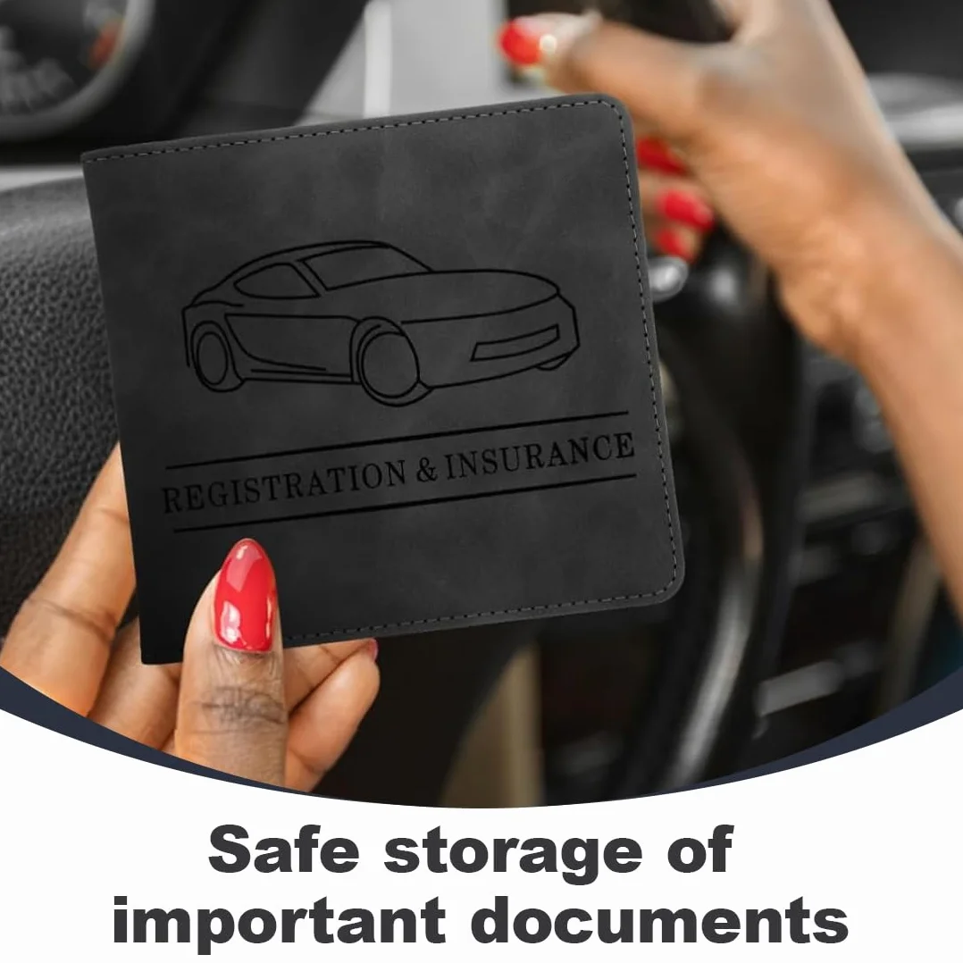 Porta Documentos para Coche – 1 unidad, Funda Compacta de cuero sintético para Registro del Vehículo, Ideal como Porta Documentos de Coche (Negro)