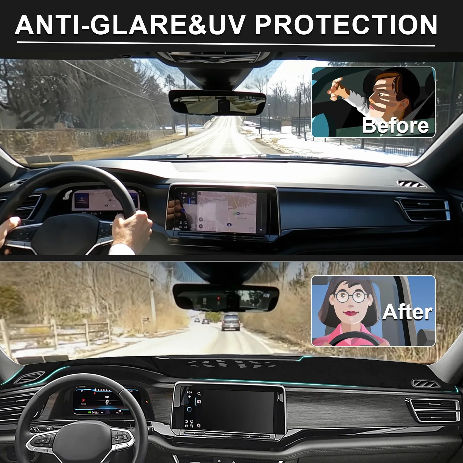 Alfombrilla para salpicadero de Coche de Ajuste Personalizado para Kia Seltos 2021-2023 2024, Cubierta Antideslizante para salpicadero, Protector contra el Sol, Color Negro