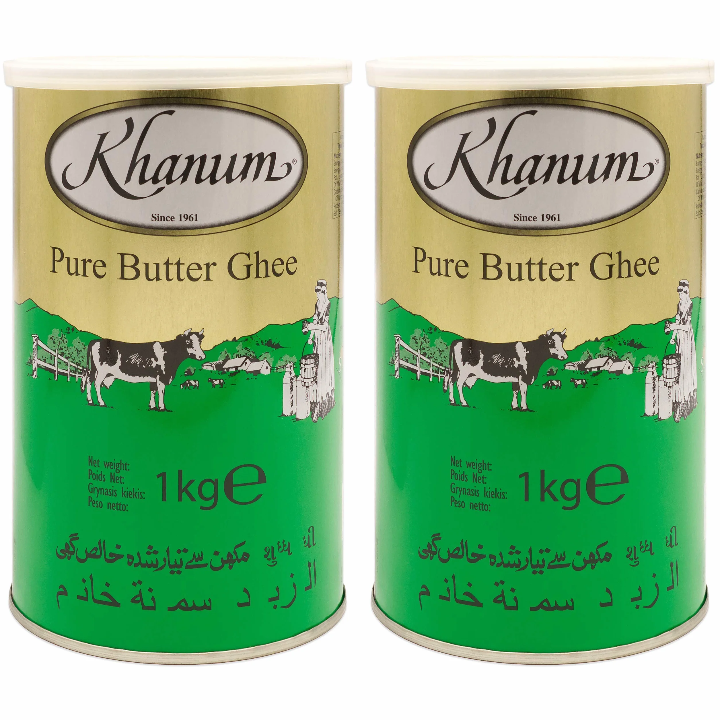 Khanum Pure Butter Ghee 1 kg Lata 2 Unidades para Cocinar y Asar