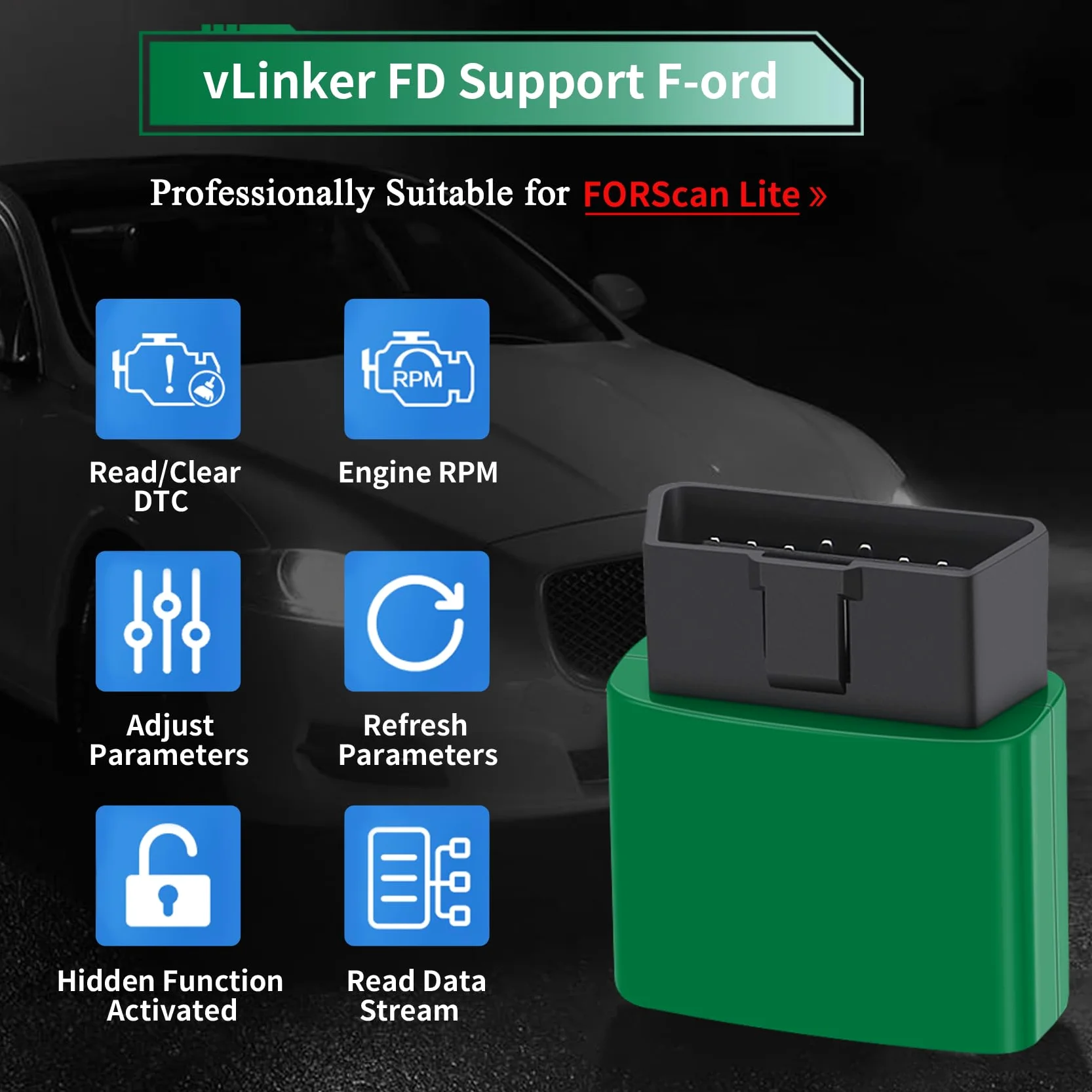 vLinker FD OBD2 Bluetooth Lector de códigos de Coche, OBD2 Escáner de diagnóstico para Android & Windows - Hecho para FORS-Can