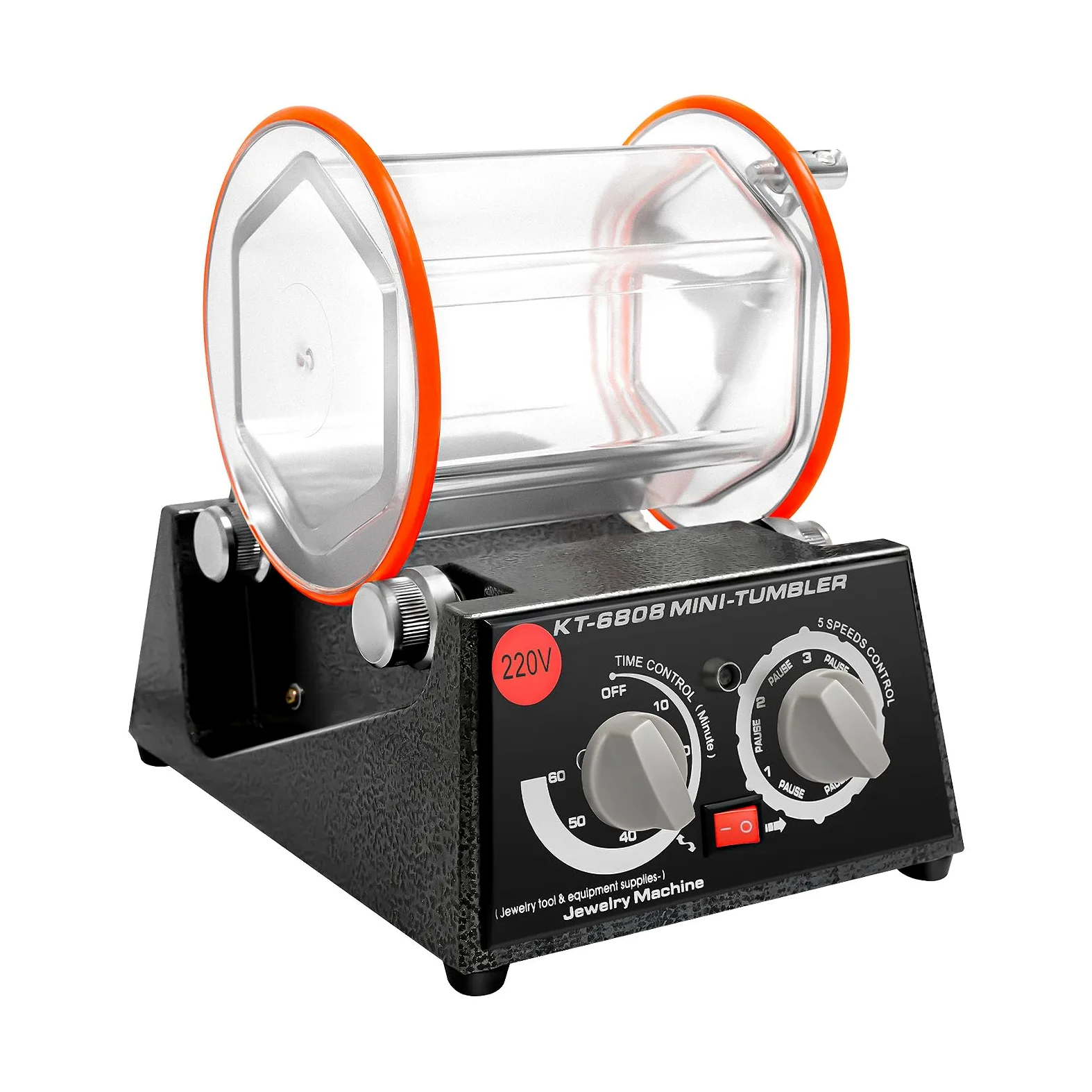 Pulidora de joyas 60W 5 velocidades temporizador motor CC 3000 rpm tambor visible desbarbado oro plata