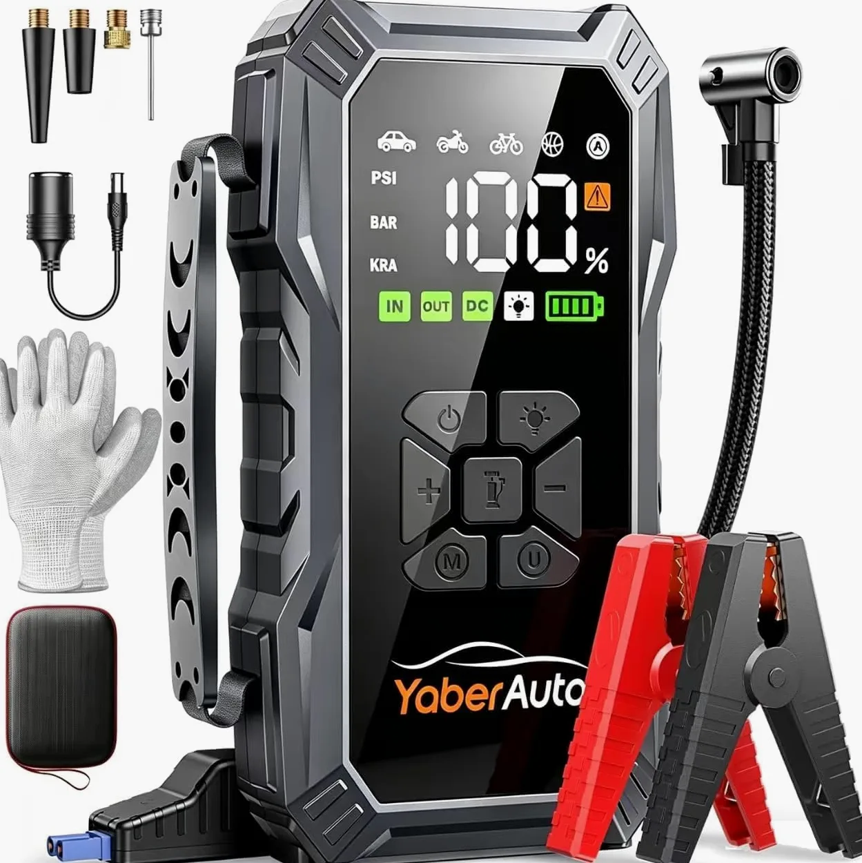 YaberAuto Arrancador de Baterias de Coche 7000A 150PSI Compresor de Aire Portatil