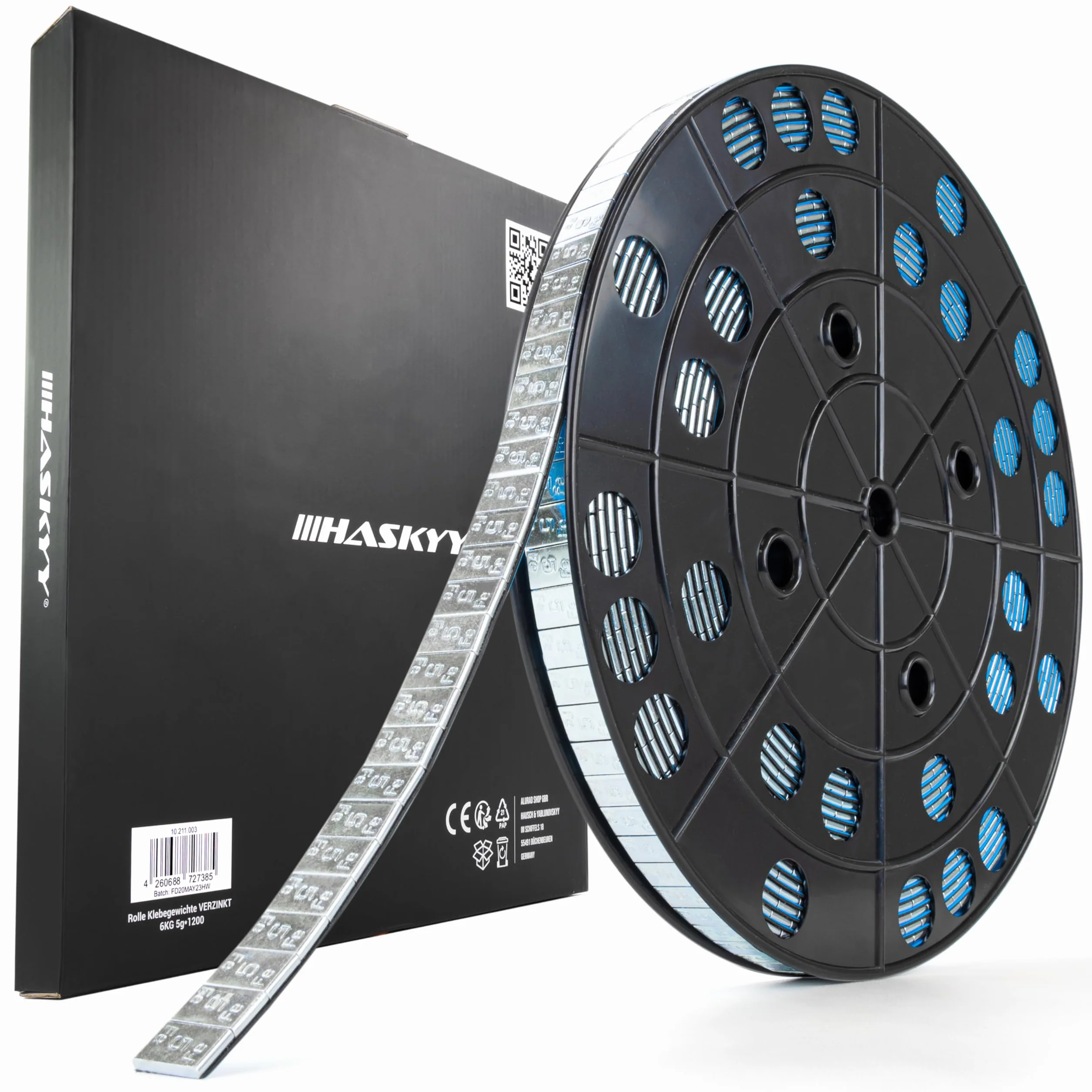 HASKYY 6KG - Rollo de lastre Adhesivo de Zinc, Peso de Acero, Barra Adhesiva con Borde Desmontable, 1200 x 5 g